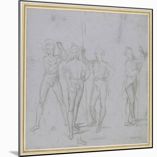 Group of Four Standing Soldiers (Silverpoint on a Blue-Grey Preparation on Off-White Paper)-Raphael-Mounted Giclee Print