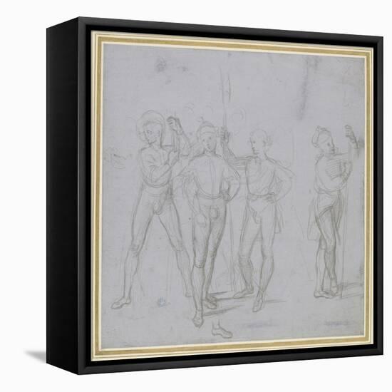 Group of Four Standing Soldiers (Silverpoint on a Blue-Grey Preparation on Off-White Paper)-Raphael-Framed Stretched Canvas
