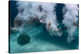 Group of Friends Having Fun by Jumping into Sea-Dudarev Mikhail-Stretched Canvas