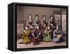 Group of Geisha Girls Playing Musical Instruments (Hand Coloured Albumen Print on Card)-Kusakabe Kimbei-Framed Stretched Canvas