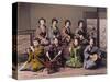 Group of Geisha Girls Playing Musical Instruments (Hand Coloured Albumen Print on Card)-Kusakabe Kimbei-Stretched Canvas