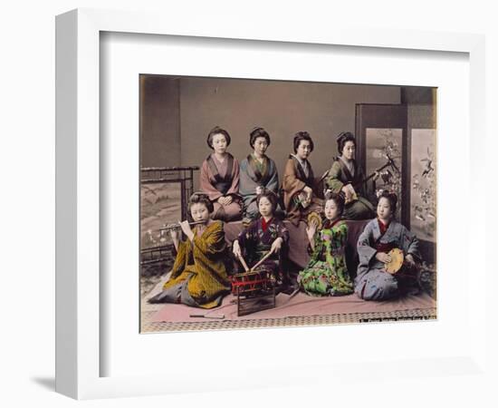 Group of Geisha Girls Playing Musical Instruments (Hand Coloured Albumen Print on Card)-Kusakabe Kimbei-Framed Premium Giclee Print