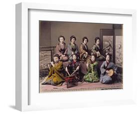 Group of Geisha Girls Playing Musical Instruments (Hand Coloured Albumen Print on Card)-Kusakabe Kimbei-Framed Premium Giclee Print