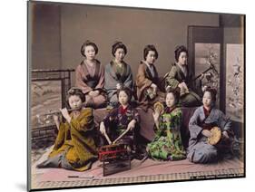 Group of Geisha Girls Playing Musical Instruments (Hand Coloured Albumen Print on Card)-Kusakabe Kimbei-Mounted Premium Giclee Print