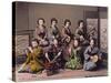 Group of Geisha Girls Playing Musical Instruments (Hand Coloured Albumen Print on Card)-Kusakabe Kimbei-Stretched Canvas