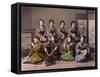 Group of Geisha Girls Playing Musical Instruments (Hand Coloured Albumen Print on Card)-Kusakabe Kimbei-Framed Stretched Canvas