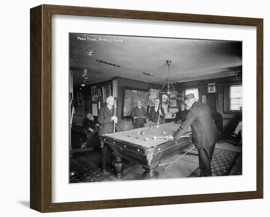 Group of Gentlemen Playing Pool at Billiards Hall Photograph-Lantern Press-Framed Art Print