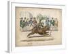 Group of Gentlemen Watch a Monkey Riding a Dog-null-Framed Art Print