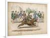 Group of Gentlemen Watch a Monkey Riding a Dog-null-Framed Art Print