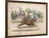 Group of Gentlemen Watch a Monkey Riding a Dog-null-Framed Art Print