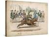 Group of Gentlemen Watch a Monkey Riding a Dog-null-Stretched Canvas