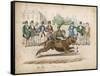 Group of Gentlemen Watch a Monkey Riding a Dog-null-Framed Stretched Canvas