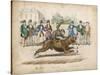 Group of Gentlemen Watch a Monkey Riding a Dog-null-Stretched Canvas