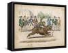 Group of Gentlemen Watch a Monkey Riding a Dog-null-Framed Stretched Canvas