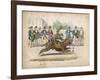 Group of Gentlemen Watch a Monkey Riding a Dog-null-Framed Art Print