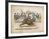 Group of Gentlemen Watch a Monkey Riding a Dog-null-Framed Art Print