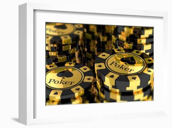 Group of Gold Poker Chips-null-Framed Art Print