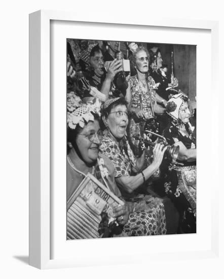 Group of Grandmotherly Residents Playing on Kitchenware Instruments for Friends-Lisa Larsen-Framed Photographic Print