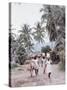 Group of Haitian Woman and a Donkey Walking Down a Dirt Road-Lynn Pelham-Stretched Canvas