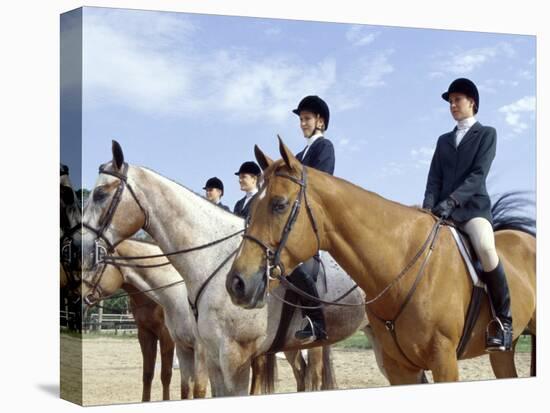 Group of Jockeys Sitting on Horses-null-Stretched Canvas