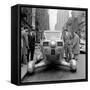 Group of Men Looking at Futuristic Car (B&W)-Hulton Archive-Framed Stretched Canvas
