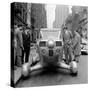 Group of Men Looking at Futuristic Car (B&W)-Hulton Archive-Stretched Canvas