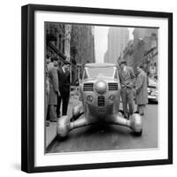 Group of Men Looking at Futuristic Car (B&W)-Hulton Archive-Framed Photographic Print