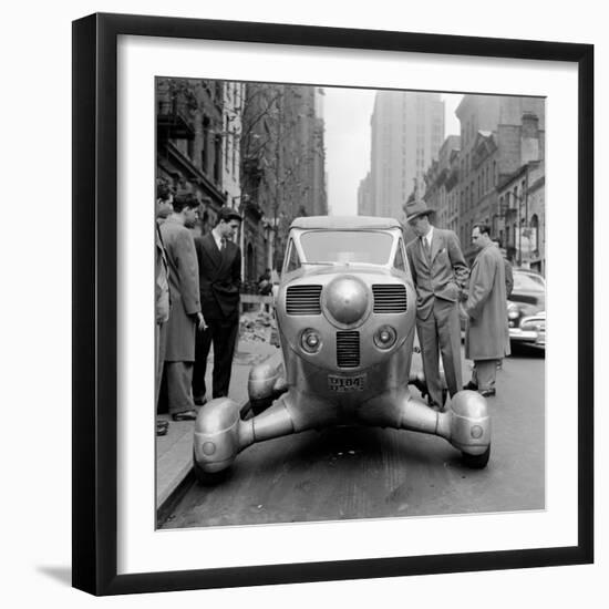 Group of Men Looking at Futuristic Car (B&W)-Hulton Archive-Framed Photographic Print