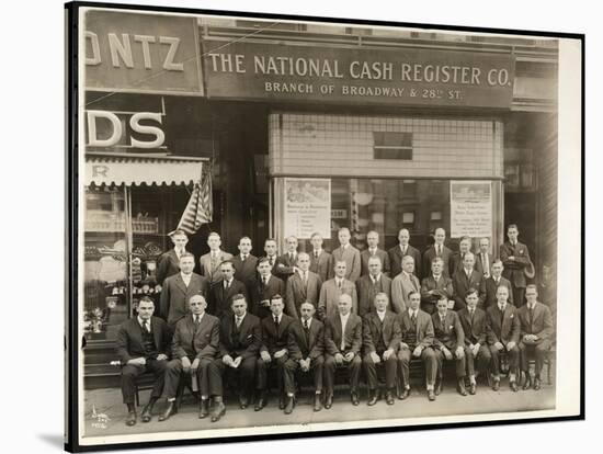 Group of Men of the National Cash Register Co. Posed in Front of the Broadway and 28th Street…-Byron Company-Stretched Canvas