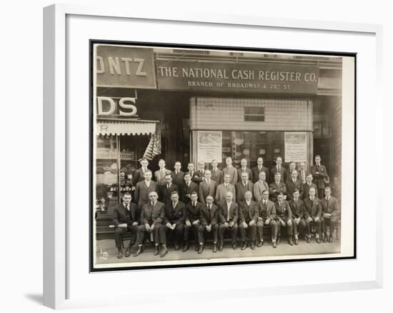 Group of Men of the National Cash Register Co. Posed in Front of the Broadway and 28th Street…-Byron Company-Framed Giclee Print