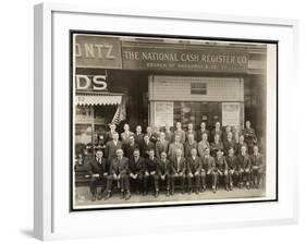 Group of Men of the National Cash Register Co. Posed in Front of the Broadway and 28th Street…-Byron Company-Framed Giclee Print