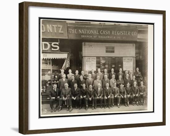 Group of Men of the National Cash Register Co. Posed in Front of the Broadway and 28th Street…-Byron Company-Framed Giclee Print