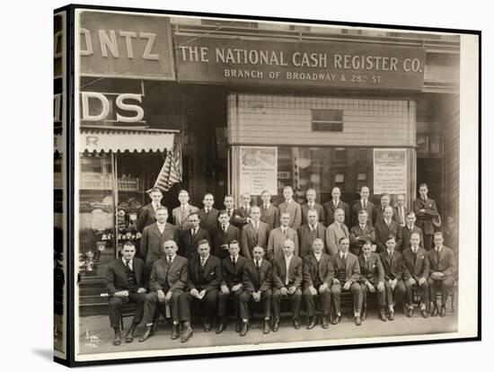 Group of Men of the National Cash Register Co. Posed in Front of the Broadway and 28th Street…-Byron Company-Stretched Canvas