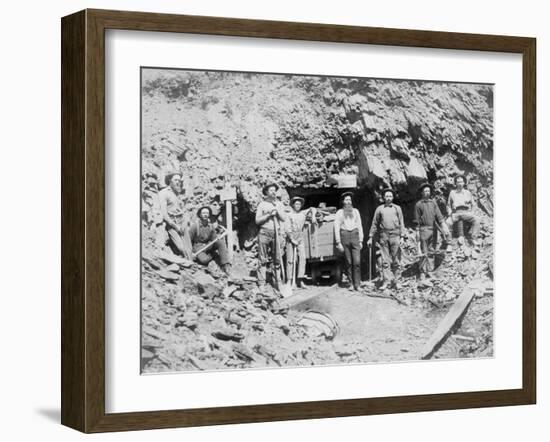 Group of Men outside of a Mine Photograph - Montana-Lantern Press-Framed Art Print