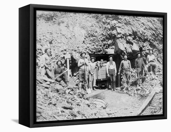 Group of Men outside of a Mine Photograph - Montana-Lantern Press-Framed Stretched Canvas