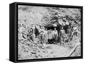 Group of Men outside of a Mine Photograph - Montana-Lantern Press-Framed Stretched Canvas