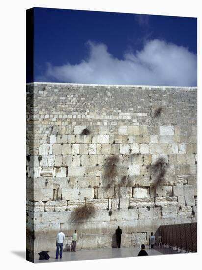 Group of People Praying in Front of a Wall, Western Wall, Jerusalem, Israel-null-Stretched Canvas