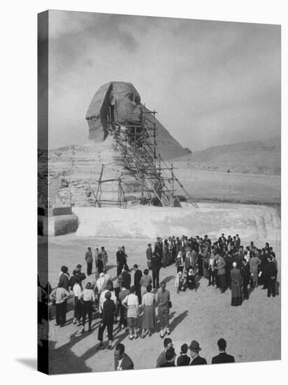 Group of People Visiting the Cheops Pyramids-null-Stretched Canvas