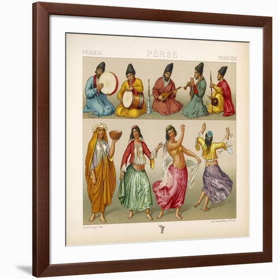 Group of Persian Musicians Play on a Variety of Instruments-Dambourget-Framed Art Print