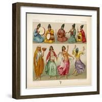 Group of Persian Musicians Play on a Variety of Instruments-Dambourget-Framed Art Print