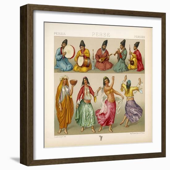 Group of Persian Musicians Play on a Variety of Instruments-Dambourget-Framed Art Print