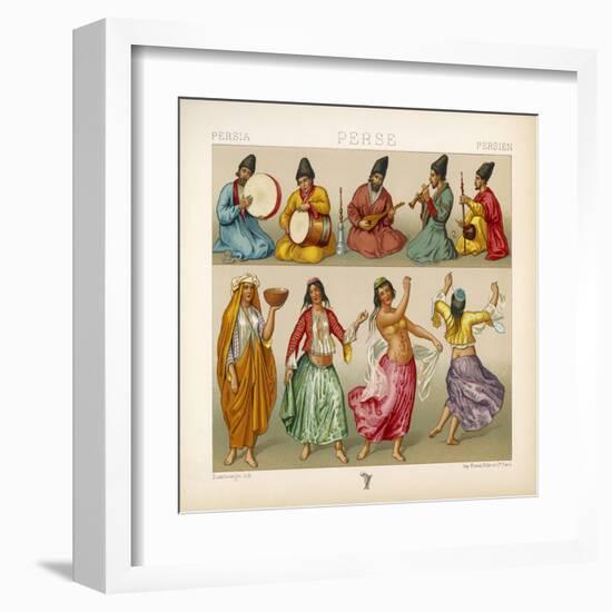 Group of Persian Musicians Play on a Variety of Instruments-Dambourget-Framed Art Print