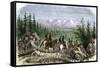 Group of Pioneer Horsemen Getting Their First Glimpse of the Sierra Nevada Range 1800-null-Framed Stretched Canvas