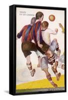 Group of Players Challenge for a Corner Ball in the Air-null-Framed Stretched Canvas