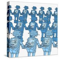 Group of Robots and Personal Computer-JoeBakal-Stretched Canvas