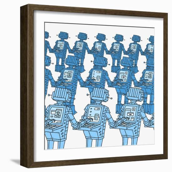 Group of Robots and Personal Computer-JoeBakal-Framed Art Print