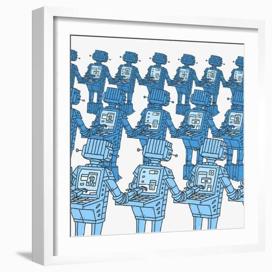 Group of Robots and Personal Computer-JoeBakal-Framed Art Print