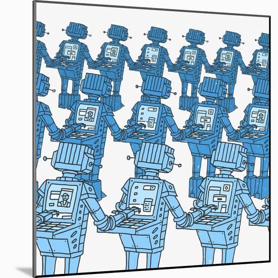 Group of Robots and Personal Computer-JoeBakal-Mounted Art Print