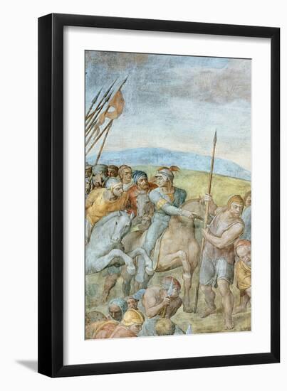 Group of Roman Soldiers with their Leader Pointing Towards to Saint Peter on the Cross, Detail of…-Michelangelo Buonarroti-Framed Giclee Print