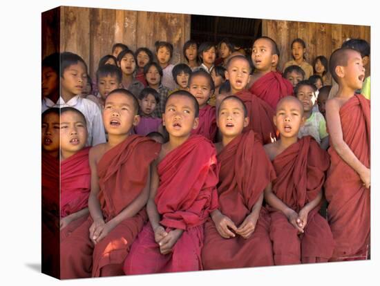 Group of School Children, Including Young Monks, Singing, Village of Thit La, Shan State, Myanmar-Eitan Simanor-Stretched Canvas